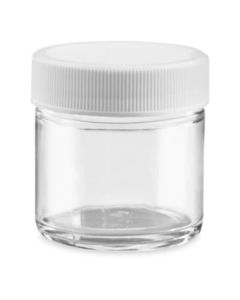 EMPTY CLEAR GLASS JAR WHITE LID SMALL